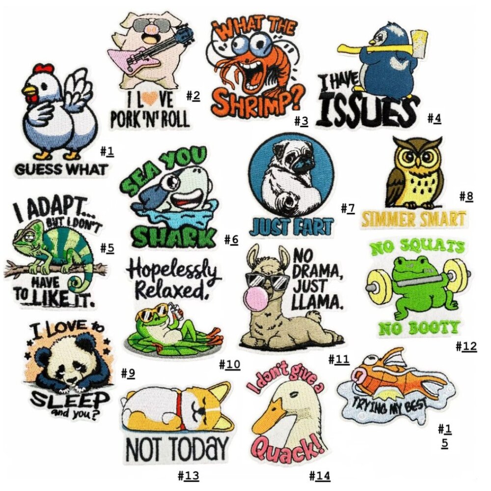 15pcs Funny Animal Meme 3in Embroidered Iron-on Patch